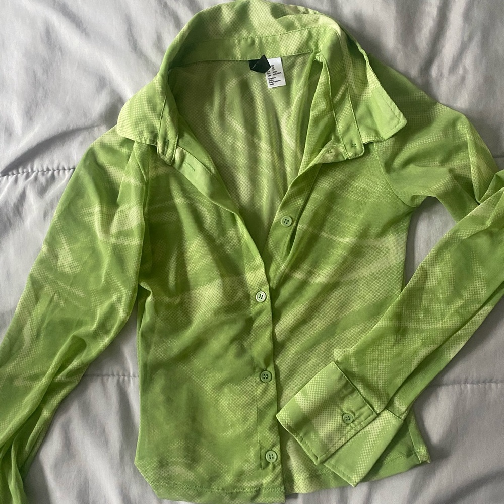 Mesh green button down